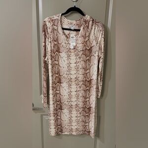 Macys Bar III Snake Print V-Neck Bodycon Dress in Brown & Cream XXL